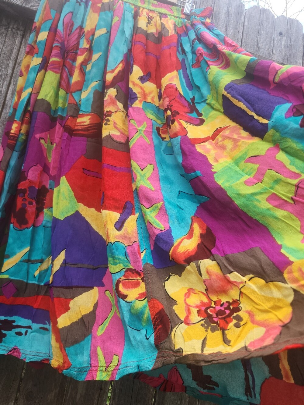 Vintage 80s/90s Carole Little Watercolored Hibiscus Tropical Floral Maxi Skirt